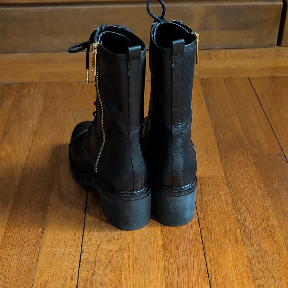 Michael Kors Black Lace-Up Platform Combat Boots with Gold Accents - Picture 3 of 10